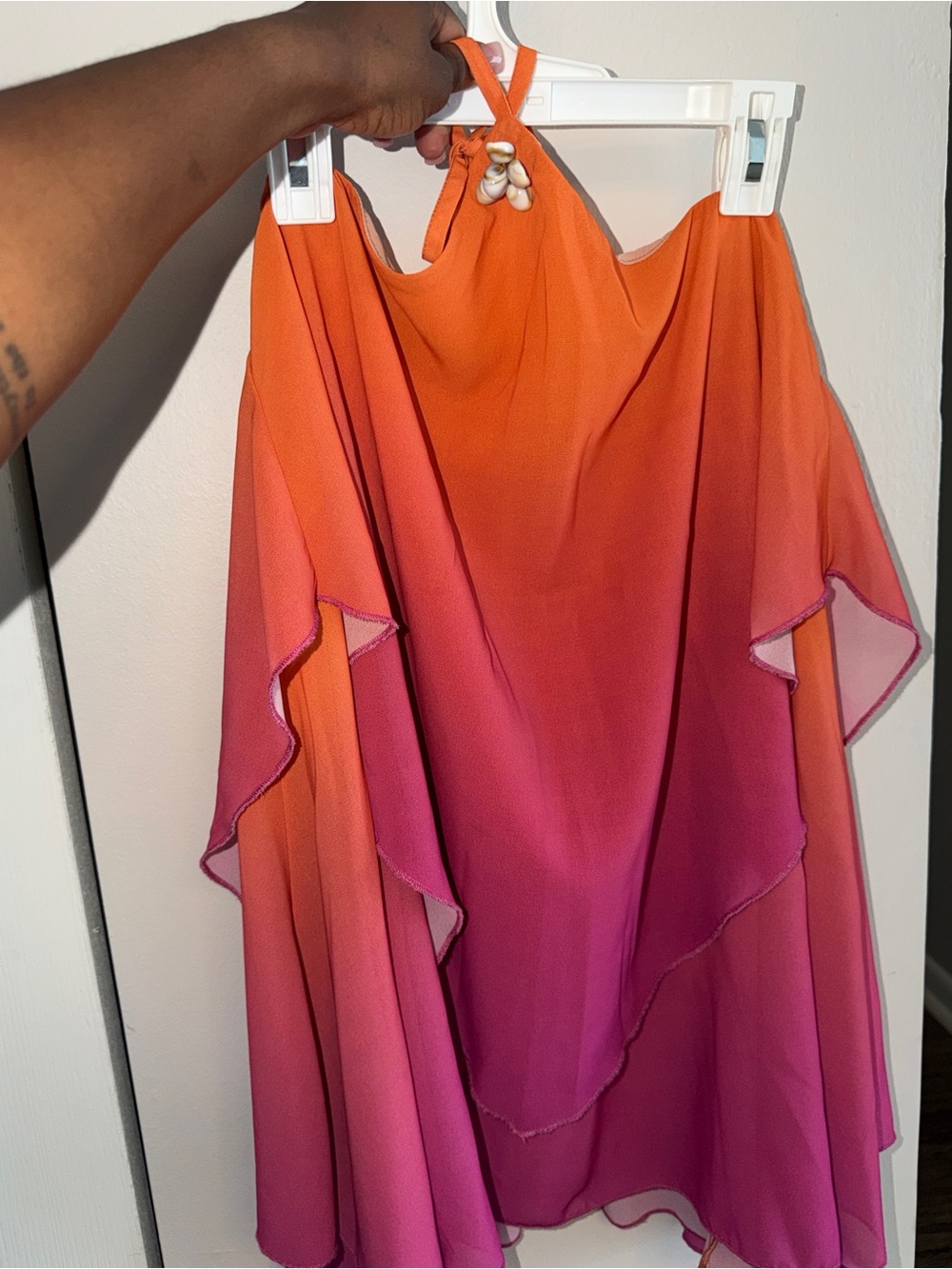 Peppermayo | Orange to Pink Ombre Asymmetrical Halter Dress